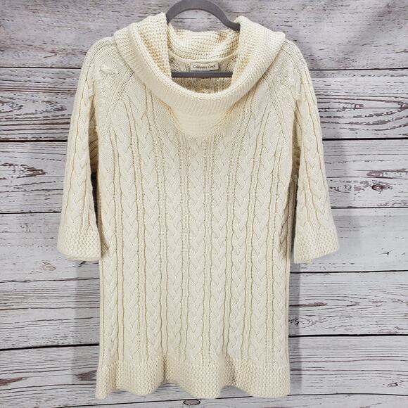 Coldwater Creek Cream Cable Knit Cowl Neck Wool Blend Sweater Size 1X - Picture 2 of 14